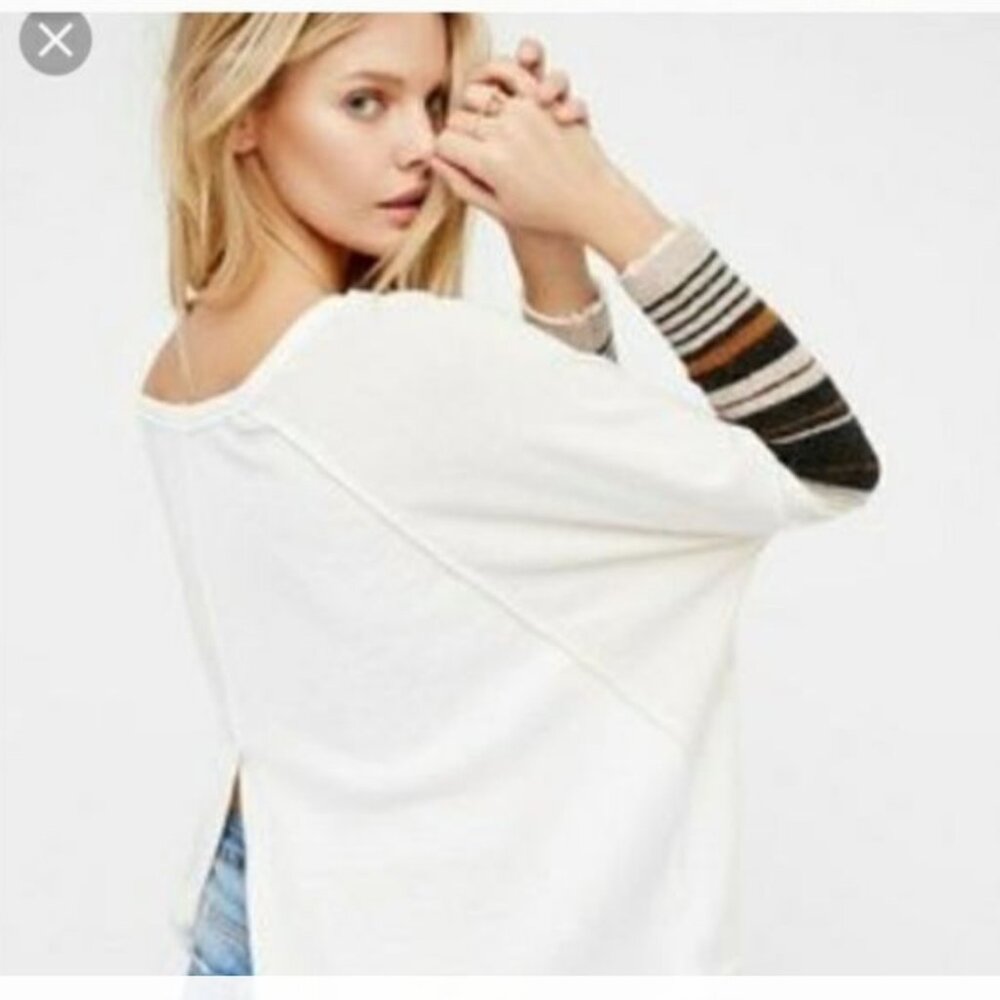 Free People Wool Cuff Oversized Cotton Blend Top S